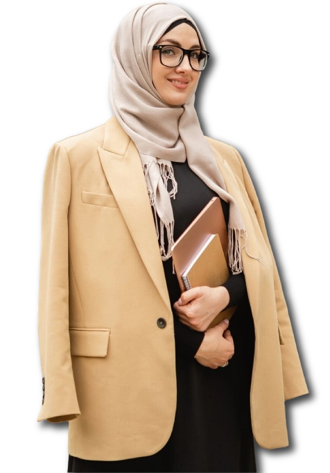 Woman holding colorful academic folders representing UAE assignment writing service
